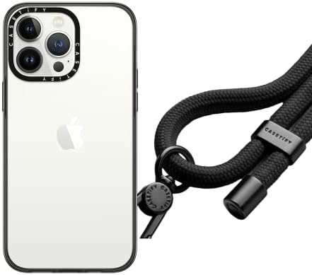 Casetify [BUCNDLE] AMAZON מקרה חיוני בלעדי לאייפון 14 PRO - CLEAR BLACK & CASETIFY חבל רצועת טלפון - שחור